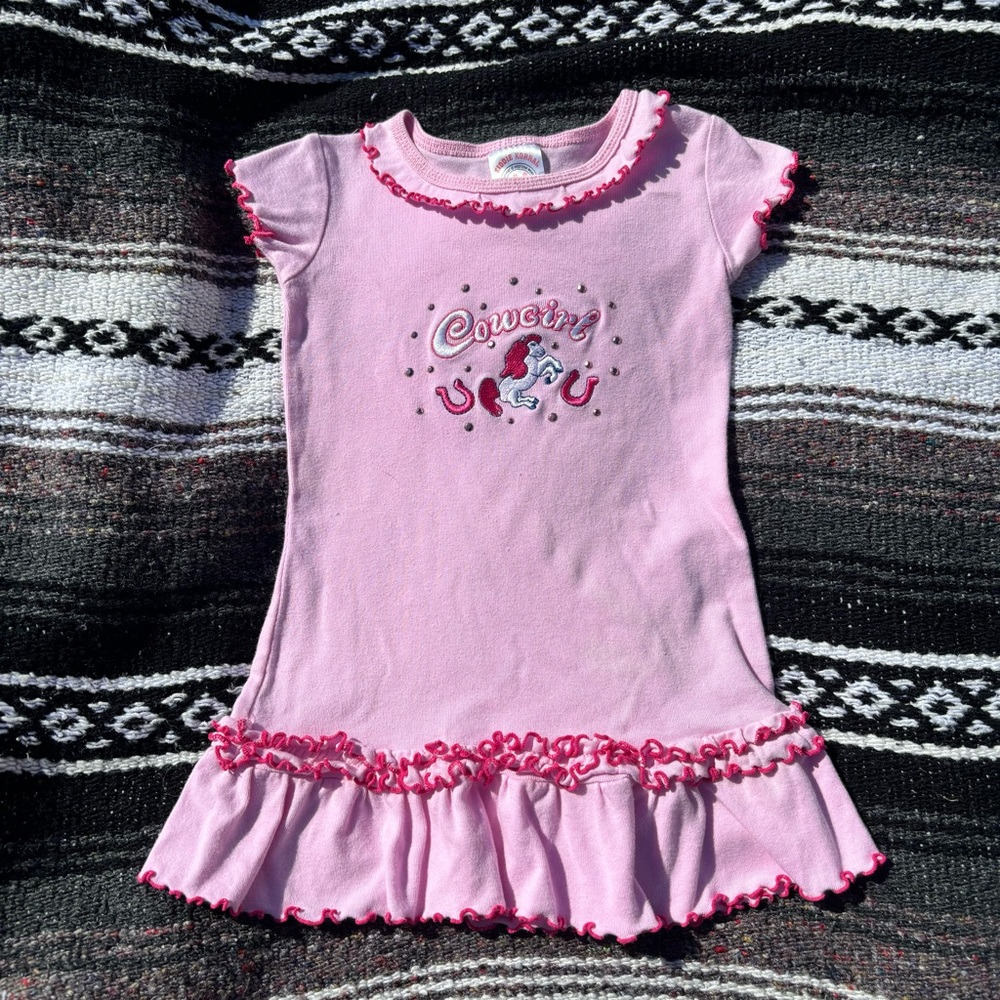 KIDDIE KORRAL PINK COWGIRL HORSE GRAPHIC RUFFLE DRESS SIZE 2T WESTERN WEAR